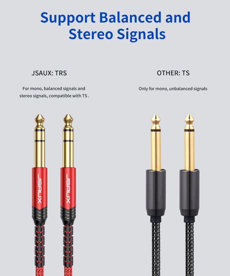JSAUX 1/4 Inch Guitar Instrument Cable 4FT, 6.35mm (1/4) TRS to 6.35mm (1/4) TRS Stereo Audio Cable Male to Male Straight-to-Straight for Electric Guitar, Bass, Electric Mandolin-Red - Image 3